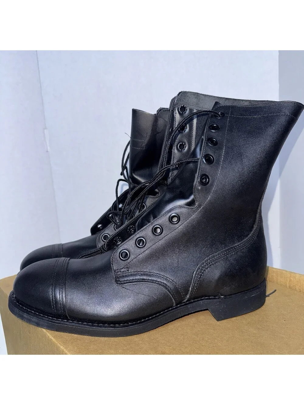 Vintage 99 Black 10.5 Leather Combat Boot COVE Military Steel-toe BILTRITE NWB